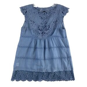 BCBGMAXAZRIA Blouse Top Sz S Blue Sleeveless Lace Dainty Semi Sheer Fairy